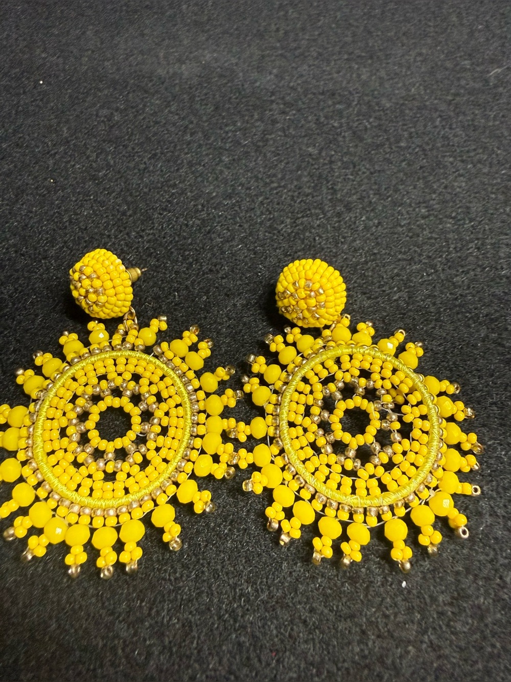 Vintage Italian Beaded Earrings Yellow Gold Tone Statement Dangle Boho